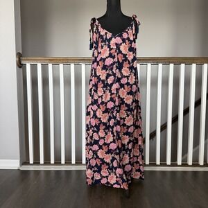 Old Navy Cotton Blue Pink Floral Pocket Maxi Tank Slip Sun Dress Large‎ Resort